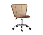 Oikiture Office Chair Executive Rattan Computer Chairs PU Leather Seat Brown