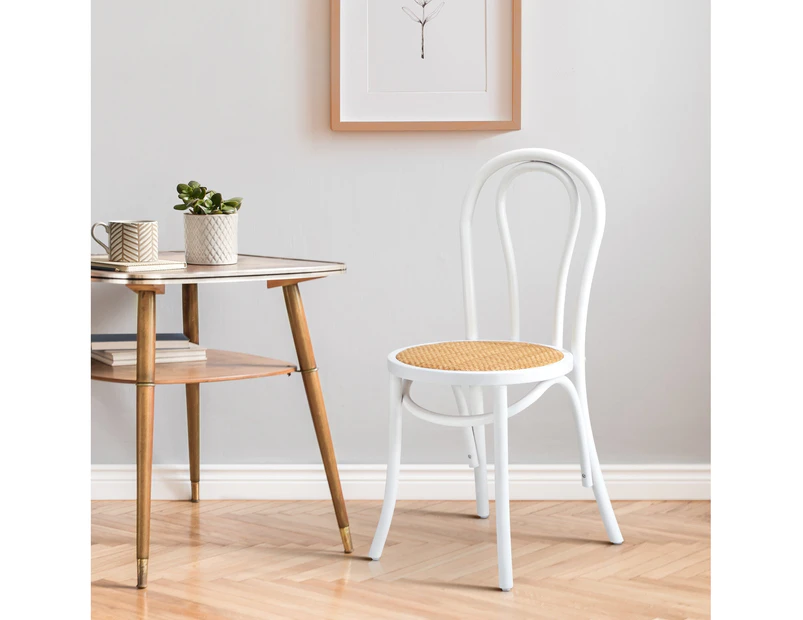 Oikiture Dining Chair Solid Wooden Chairs Ratan Seat White