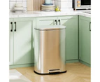 Ufurniture 50L Rubbish Bin Stainless Steel Pedal Kitchen Waste Trash Can Lid Soft Close