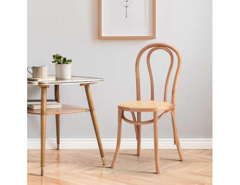 Oikiture Dining Chair Solid Wooden Chairs Ratan Seat Beige