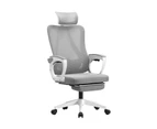 Oikiture Mesh Office Chair Adjustable Lumbar Support Reclining Footrest White