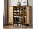 Oikiture Shoe Storage Cabinet Shoes Rack Organiser Shelf 3 Doors Rattan Style Brown