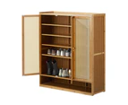 Oikiture Shoe Storage Cabinet Shoes Rack Organiser Shelf 3 Doors Rattan Style Brown