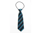 Kids Boys Turquoise Black Diagonal Patterned Elastic Neck Tie