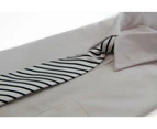 Kids Boys White & Black Patterned Elastic Neck Tie - White Diagonal Stripe
