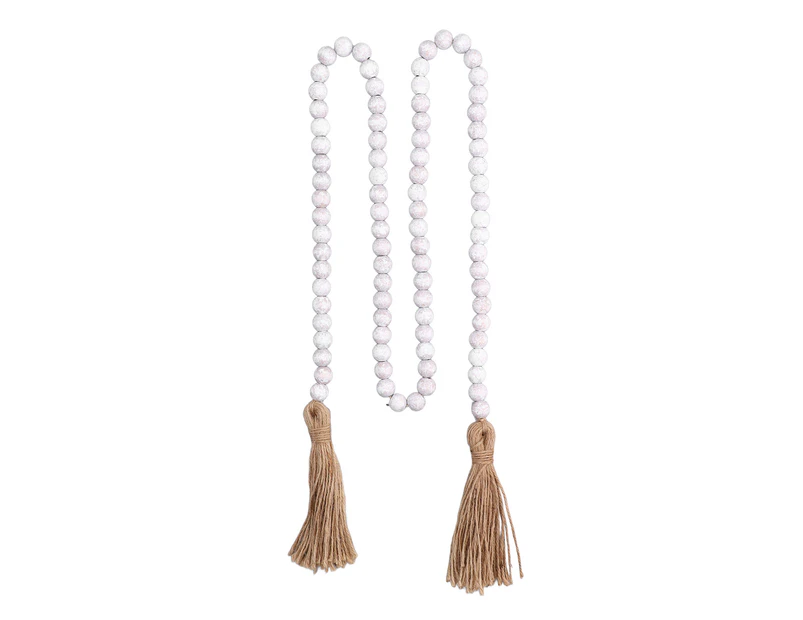 Farmhouse Rustic Wood Bead String Retro Wood Beads Garland with Tassels for Home Decoration Gift