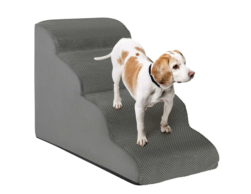 Costway 4-Tier Pet Ramp Dog Steps Stairs Non-slip Pet Ladder for Bed Sofa w/Pet Hair Remover, Grey