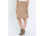 W LANE - Womens Skirts - Midi - Winter - Brown - Straight - Casual Fashion - Camel - Relaxed Fit - Elastane - Suedette - Knee Length - Work Clothes - Brown