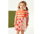 Girls Short Sleeve Cotton Dress Lovely Sequin Dress Cute Mesh Shirt Dress for Girls-Orange