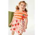 Girls Short Sleeve Cotton Dress Lovely Sequin Dress Cute Mesh Shirt Dress for Girls-Orange