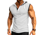 Mens Hoodie Sleeveless Vest Casual Waffle Tee Tops Regular Fitted Sporty V-neck Tank Tops for Men-White