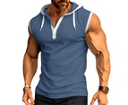 Mens Hoodie Sleeveless Vest Casual Waffle Tee Tops Regular Fitted Sporty V-neck Tank Tops for Men-Blue