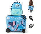 Costway 2PC Kids Ride-on Luggage Set 18" +12" Backpack Travel Trolley Suitcase Set Carry On Bag  Blue