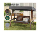 ALFORDSON Canopy Swing Chair 3 Seater Garden Wooden Charcoal