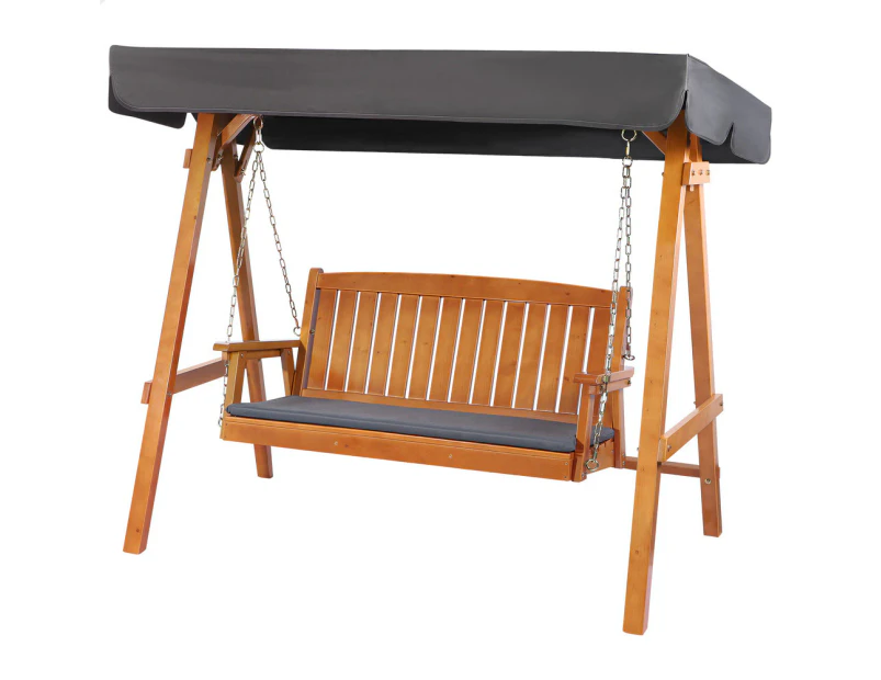 ALFORDSON Canopy Swing Chair 3 Seater Garden Wooden Teak