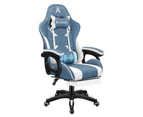 ALFORDSON Gaming Chair Office 2-Point Massage Lumbar Pillow Fabric Blue White