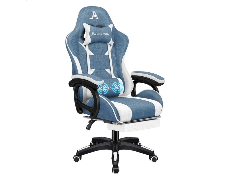 ALFORDSON Gaming Chair Office 2-Point Massage Lumbar Pillow Fabric Blue White