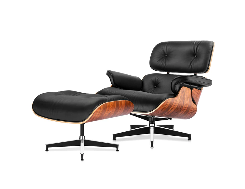 Rosewood Premium Eames Replica Lounge Chair with Ottoman Italy Genuine Leather Sofa Armchair for Home Office Salon