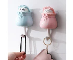 Cute Wall Coat Hook Lucky Bag Cat Shape Punch Free Self Adhesive Decorative Coat Hook For Hanging Hats Keys Towels Blue