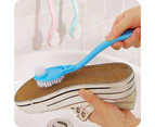 Double Sided Shoe Brush Bow Shape Long Handle Multifunctional Cleaning Brush With Scraping Nails Blue