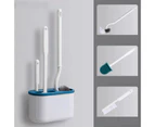 4 Pieces Toilet Bowl Brush Set Punch Free Wall Mounted Toilet Brush Holder With 3 Brush For Bathroom Blue