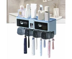 Toothbrush Shelf Punch Free Wall Mounted Mouthwash Cup Holder Toilet Storage Rack Blue 4 Cups