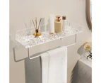 Acrylic Bathroom Shelves Light Luxury Modern Clear Stone Pattern Punch Free Wall Mounted Shower Shelves For Bathroom White, With Rod