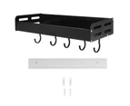 Wall Mounted Kitchen Shelf Space Aluminum Rustproof Structure Floating Wall Shelves With 5 Hooks For Kitchen Black 30Cm Long Black