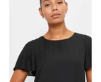 Crew Neck Flutter Sleeve Blouse - Preview - Black