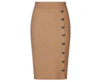Liz Jordan - Womens Skirts -  Knit Pencil Skirt - Brown