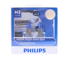 Philips H3 Crystal Vision 4300K White Halogen Bulbs
