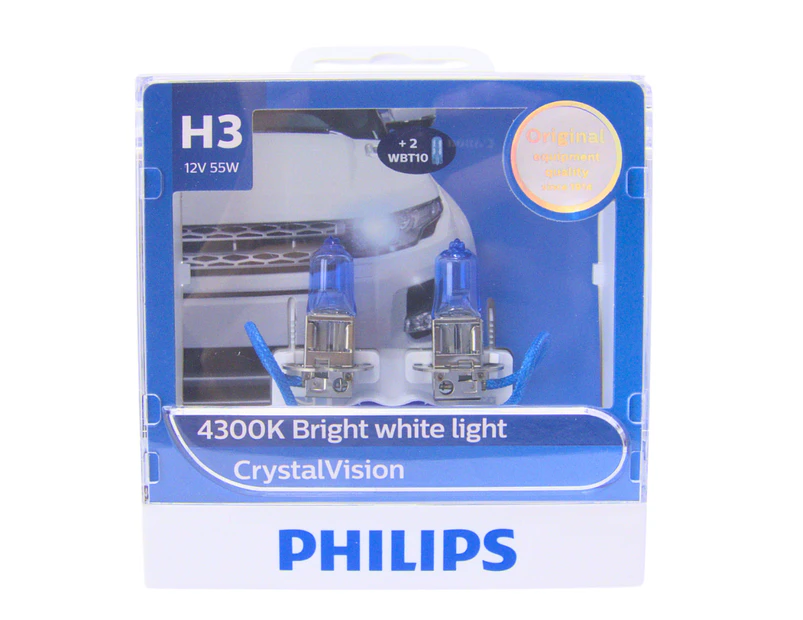 Philips H3 Crystal Vision 4300K White Halogen Bulbs