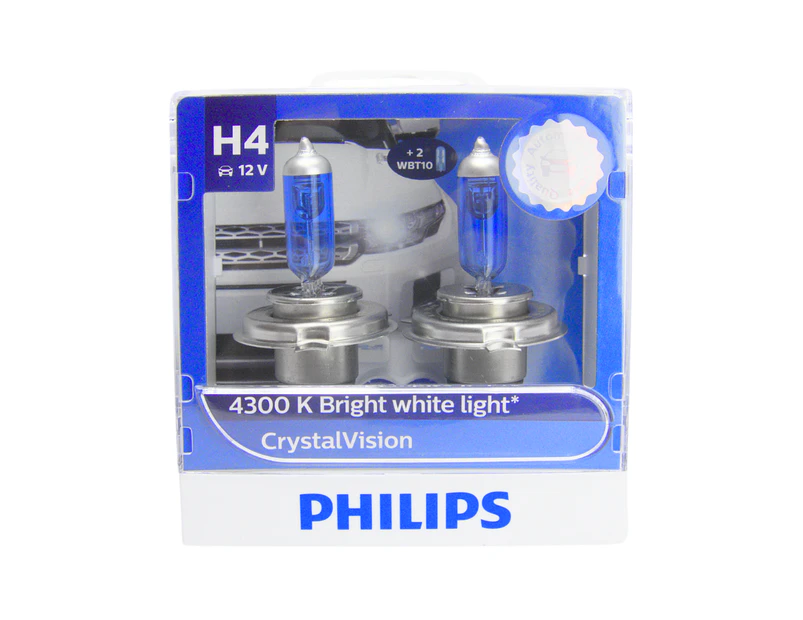 Philips H4 Crystal Vision 4300K White Halogen Bulbs