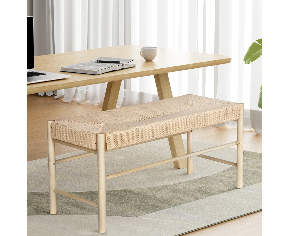 Artiss Dining Bench Paper Rope Seat Wooden Chair 100cm