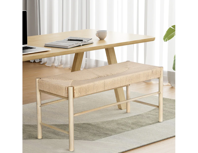 Artiss Dining Bench Paper Rope Seat Wooden Chair 100cm