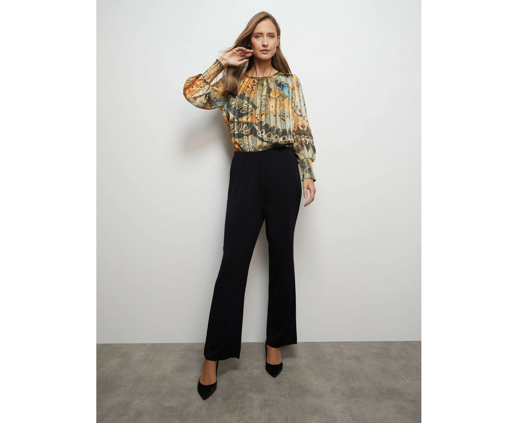 Liz Jordan - Womens - Pants / Trousers - Winter - Black - Wide Leg - High Waisted - Stretch Elastane - Full Length - Knit - Office Wear - Work Clothes