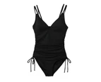 Azura Exchange Ribbed Knit One Piece Swimsuit with Adjustable Straps - Black