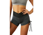 Azura Exchange Black Side Drawstring Anti Cellulite High Waist Scrunch Butt Lift Shorts - Black
