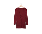 Azura Exchange Front Pocket and Buttons Closure Cardigan - Red