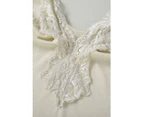 Azura Exchange Lace Crochet Rib Knit V Neck Bodysuit - Apricot