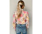 Azura Exchange Floral Collared Shirt with Puff Sleeves - Pink