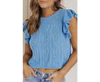 Azura Exchange Ruffle Sleeve Knit Sweater - Sky Blue