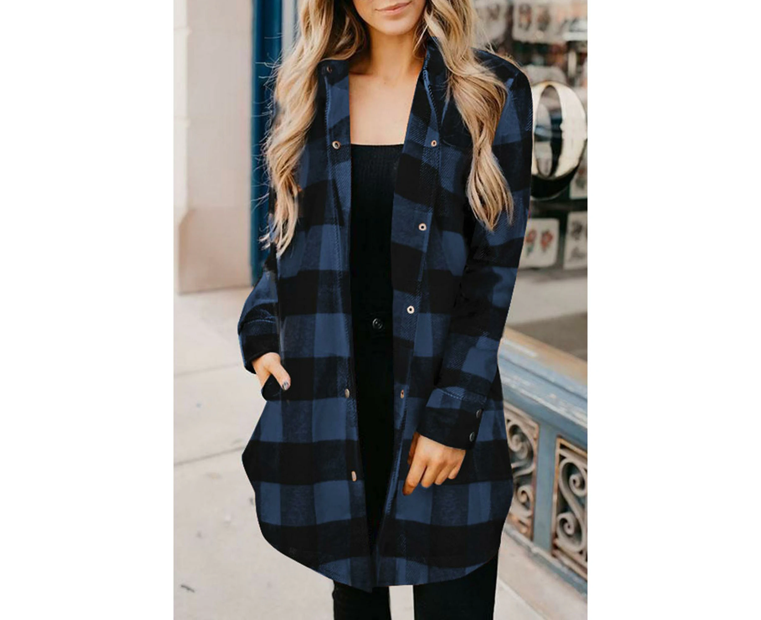 Azura Exchange Plaid Shirt Jacket - Blue