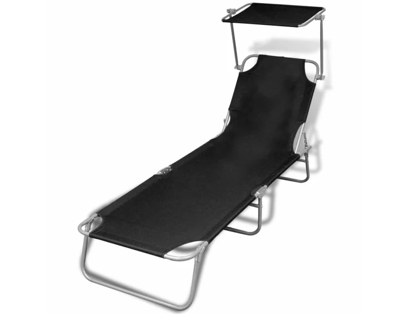 vidaXL Folding Sun Lounger with Canopy Steel and Fabric Black