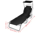 vidaXL Folding Sun Lounger with Canopy Steel and Fabric Black