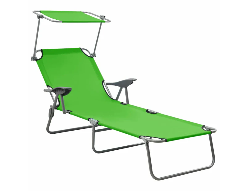 vidaXL Sun Lounger with Canopy Steel Green