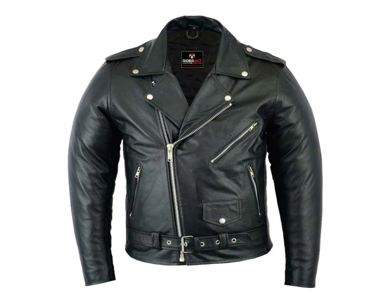 RIDERACT® Men Brando Style Biker Jacket Native Leather Motorcycle Jacket with CE Armors Safety Gear