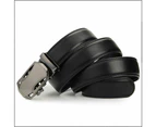 Adjustable Leather Belt Auto Lock Buckle Belt Fashion Dress Black Chain Belt - Silver