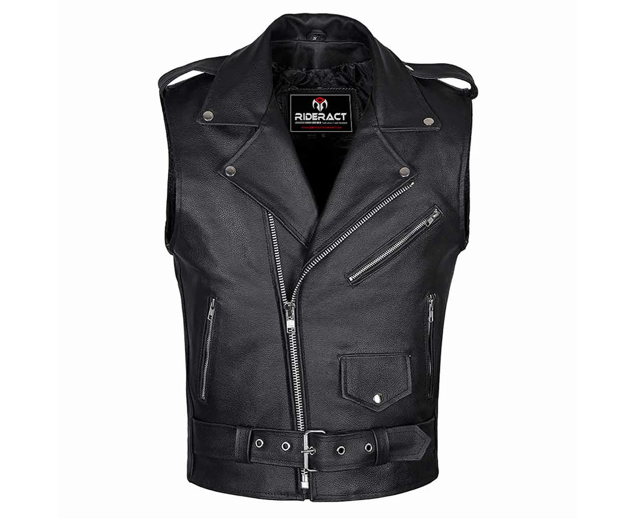 RIDERACT® Motorcycle Brando Vest Black Riding Jacket Sleeveless Leather Vest Motorcycle Leather Vest Men Motorbike Brando Vest