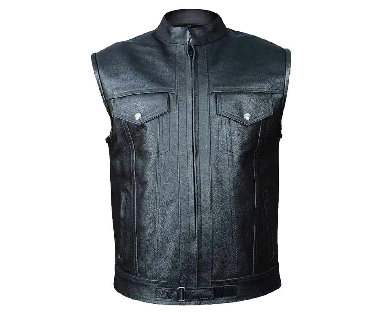 RIDERACT® Sons of Anarchy SOA Leather Vest Black Zipper Closure Front Bikers Vest Protective Gear